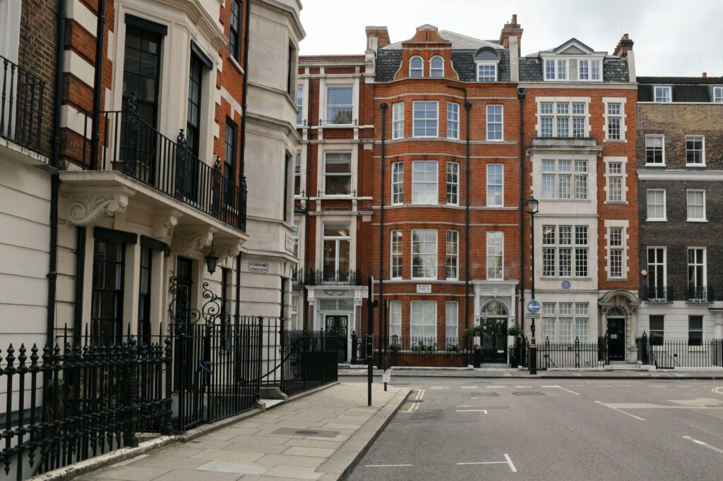 Huge Victorian houses at the corner of the street