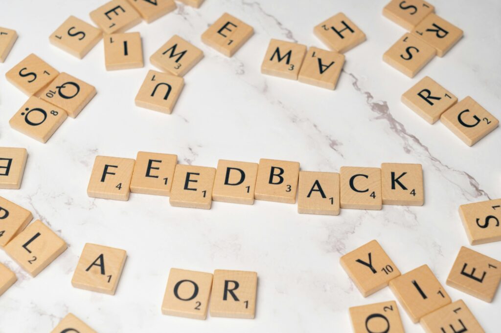 Scrabble tiles spelled as 'Feedback'