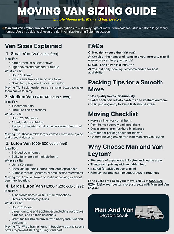 Leyton Van Sizing Guide