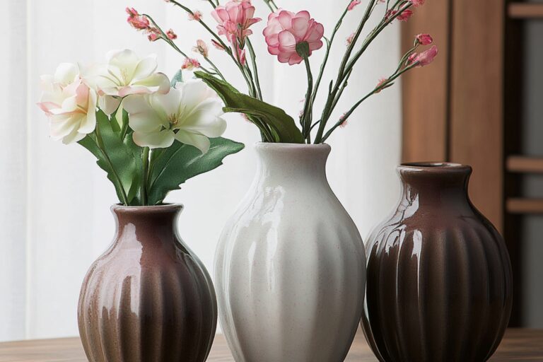 Ceramic vases with artificial flowers in the concept of 'how to pack fragile items for moving to Leyton'.